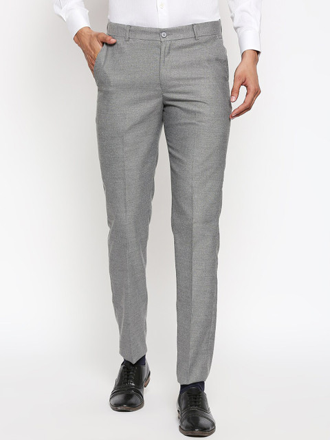 

Solemio Men Grey Regular Fit Self Design Formal Trousers