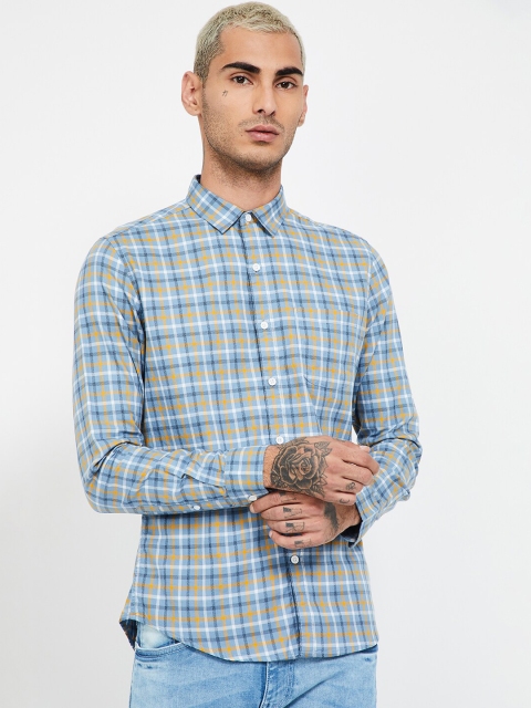 

Fame Forever by Lifestyle Men Blue Slim Fit Checked Casual Shirt