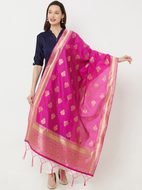 

Satrani Pink & Gold Woven Design Banarasi Dupatta