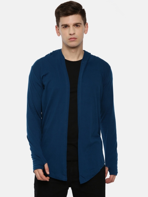 

KAY DEE Men Blue Solid Open Front Hooded Shrug