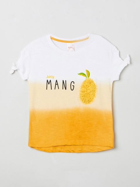 

max Girls Yellow Printed Round Neck T-shirt