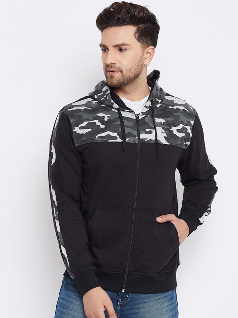 

Austin wood Men Black Camo Printed Hooded Sweatshirt