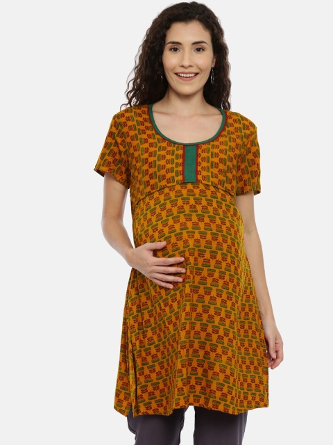 

GOLDSTROMS Women Mustard Yellow Printed Maternity Kurti