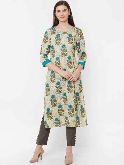 

Juliet Women Beige & Green Printed Straight Kurta