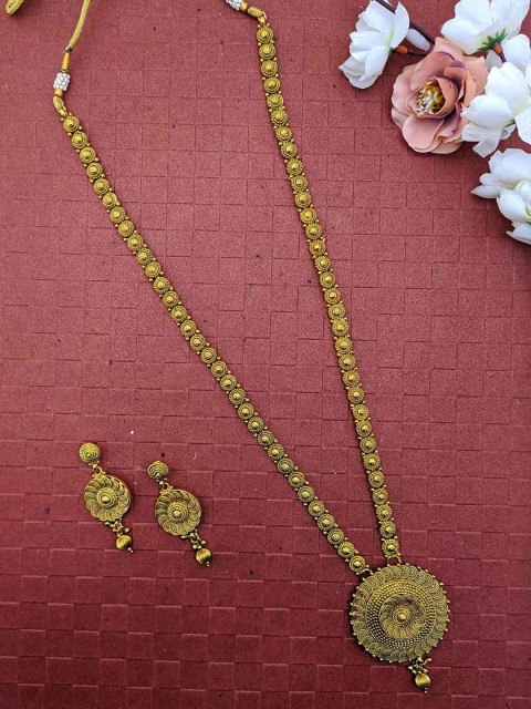 

Sia Art Jewellery Gold-Plated South Indian Festive Long Antique Jewellery Set