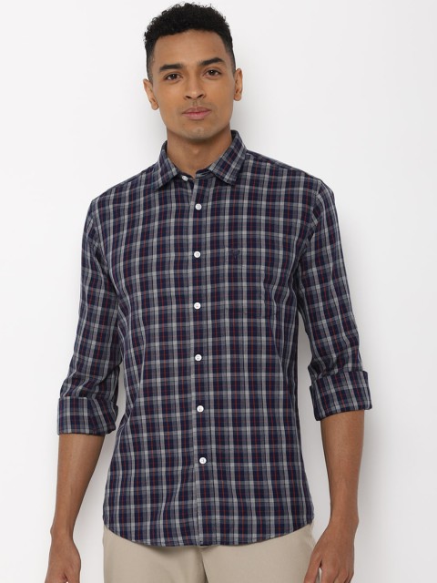 

Allen Solly Men Navy Blue & Grey Slim Fit Checked Casual Shirt