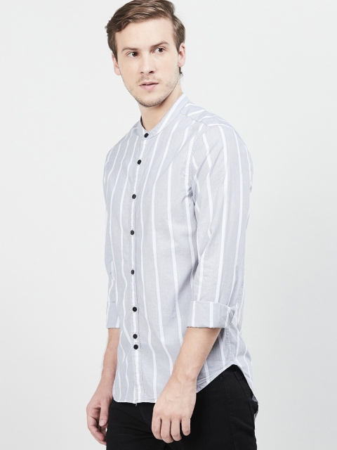 

max Men Grey Slim Fit Striped Casual Shirt