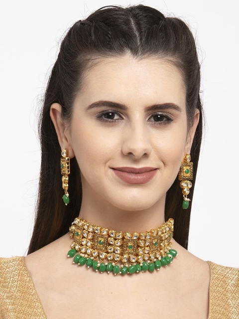 

Shining Diva Women Green & White Gold-Plated Kundan Jewellery Set