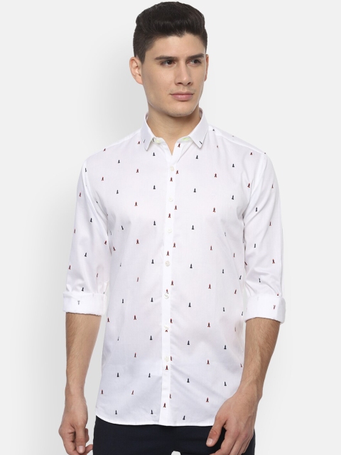 

V Dot Men White Slim Fit Printed Casual Shirt