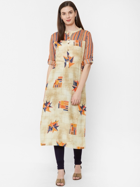 

Juliet Women Beige & Orange Printed Straight Kurta