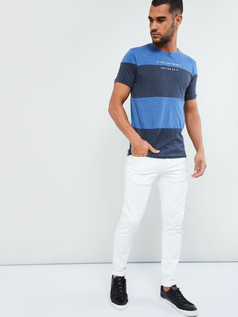 

max Men Blue & Grey Colourblocked Round Neck T-shirt
