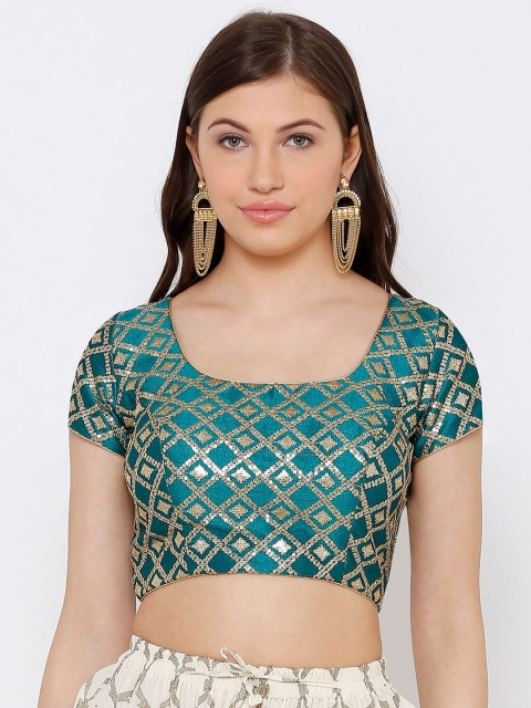 

SALWAR STUDIO Women Teal Blue & Gold-Toned Sequinned Saree Blouse