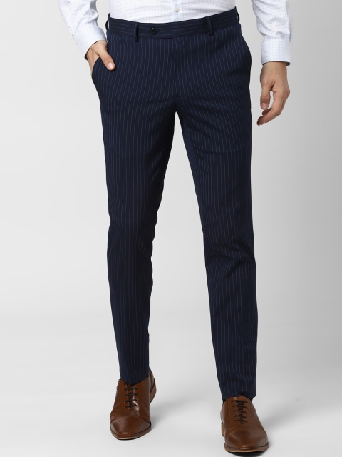 

Peter England Men Navy Blue & White Slim Fit Striped Formal Trousers