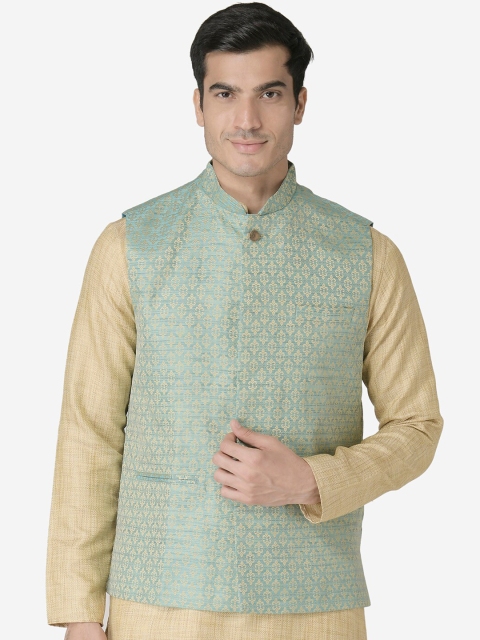 

TABARD Men Green Woven Design Nehru Jacket