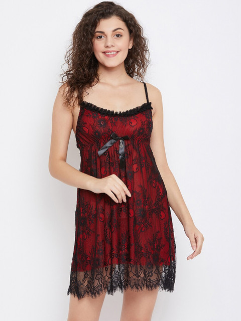 

SECRETS BY ZEROKAATA Red & Black Printed Baby Doll