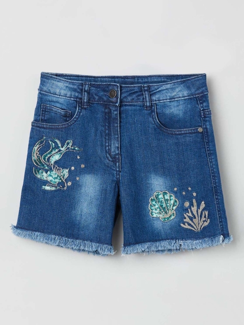 

max Girls Blue Solid Regular Fit Denim Shorts