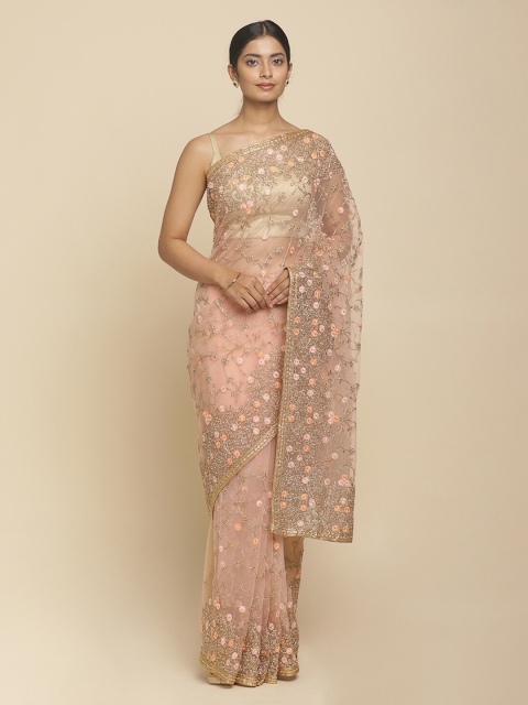

Koskii Pink Embroidered Net Saree