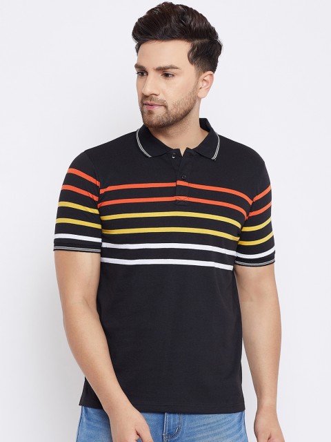 

Austin wood Men Black Striped Polo Collar T-shirt