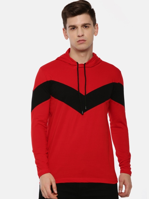 

KAY DEE Men Red Colourblocked Hood Pure Cotton T-shirt