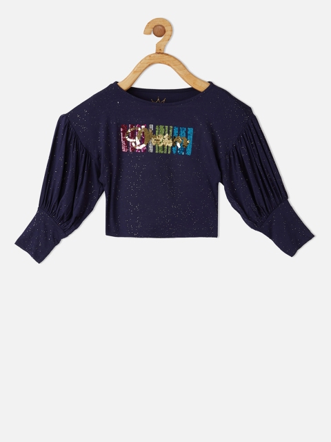 

VITAMINS Girls Navy Blue Self Design Top