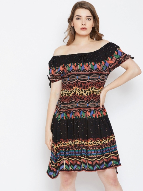

CHROME & CORAL Women Black Printed Fit and Flare Dress