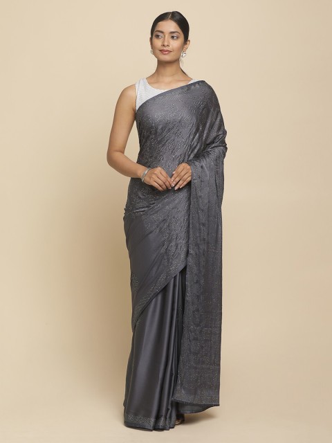 

Koskii Grey Embellished Satin Saree