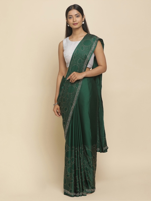 

Koskii Green Embellished Satin Saree