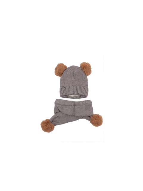 

Yellow Bee Boys Grey Solid Beanie with Scarf