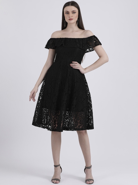 

Zink London Women Black Self Design Fit and Flare Dress