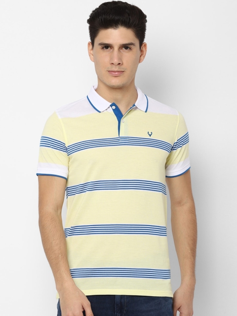 

Allen Solly Men Yellow & Blue Striped Polo Collar T-shirt