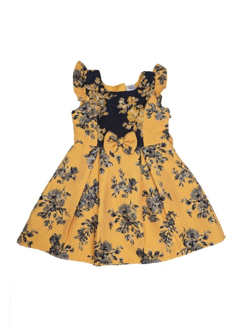 

Doodle Girls Yellow Floral Printed Fit and Flare Dress