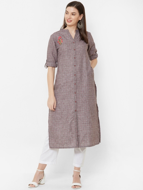 

Juliet Women Beige & Red Checked Straight Kurta