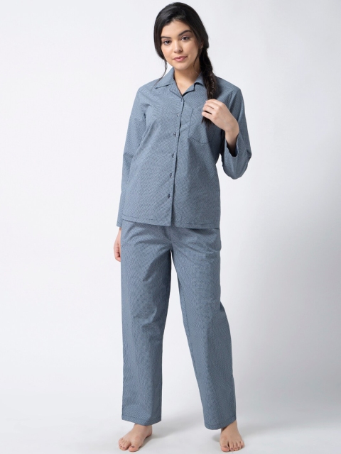 

ADORENITE Women Navy Blue Printed Night suit