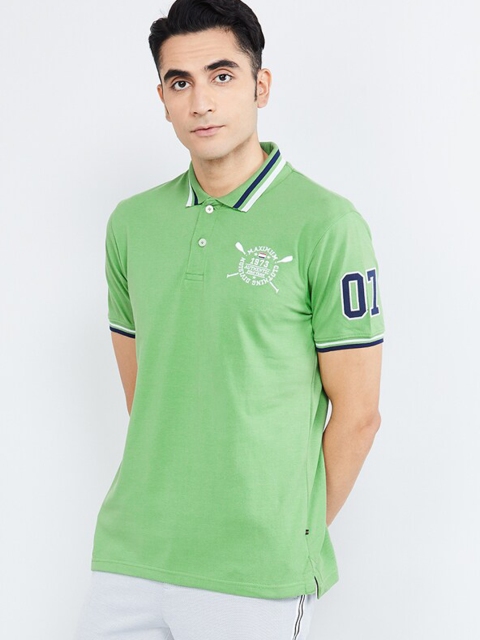 

max Men Green Solid Polo Collar T-shirt