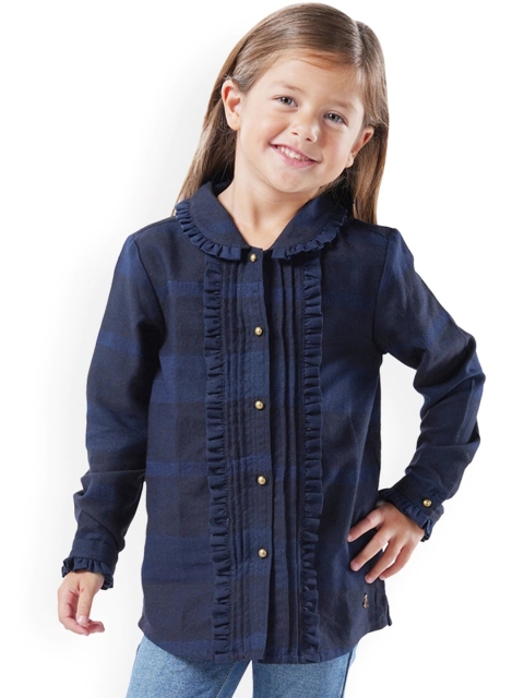 

Cherry Crumble Girls Navy Blue Checked Shirt Style Top