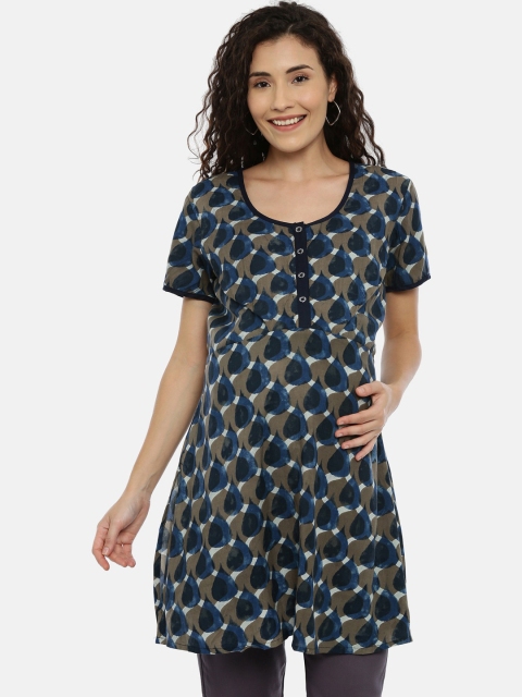 

GOLDSTROMS Women Blue & Grey Printed Maternity A-Line Kurti