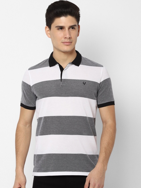 

Allen Solly Men Grey White Striped Polo Collar Pure Cotton T-shirt