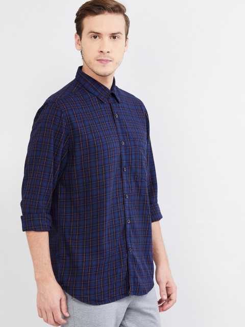 

max Men Blue & Orange Slim Fit Checked Casual Shirt