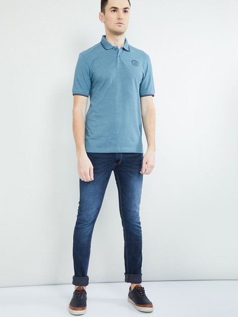 

max Men Blue Solid Polo Collar T-shirt