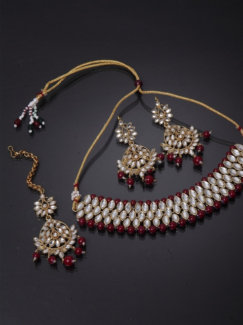 

Shining Diva Women Gold-Toned & Maroon Stone-Studded Jewellery Set