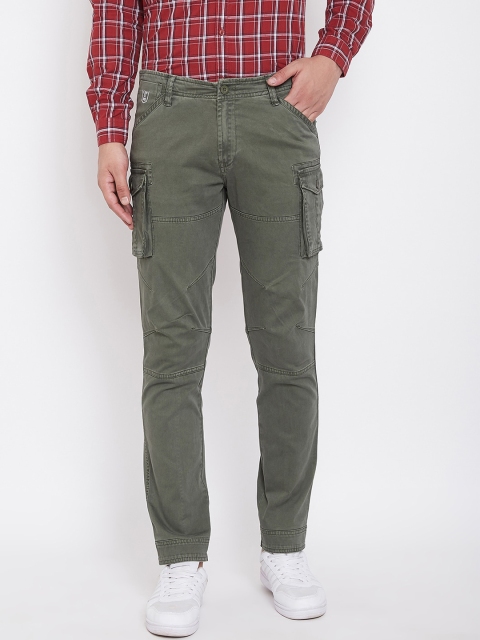 

Canary London Men Olive Green Smart Slim Fit Solid Cargos