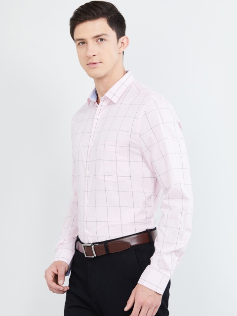 

max Men Pink & Grey Slim Fit Checked Formal Shirt