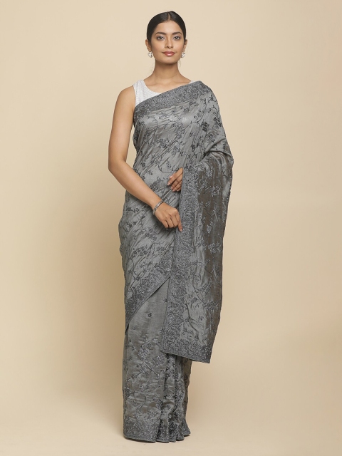 

Koskii Grey Embroidered Art Silk Saree
