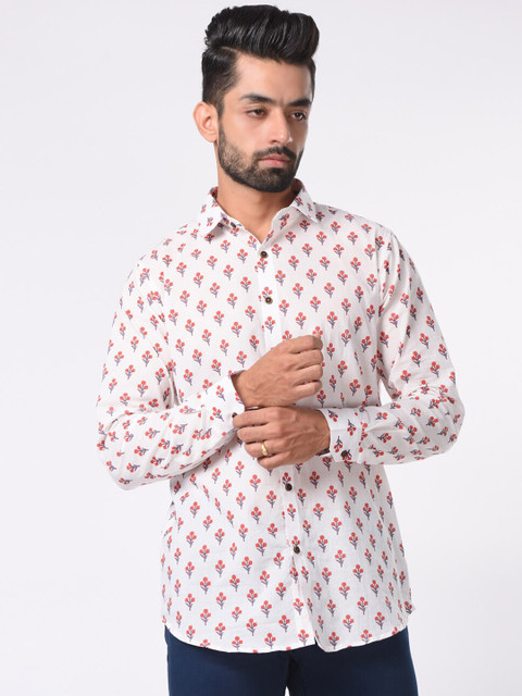 

Tistabene Men White & Orange Slim Fit Printed Casual Shirt