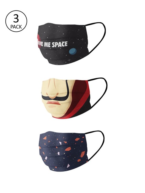 

Soxytoes Unisex Pack Of 3 Multicoloured Reusable 4-Ply Cloth Masks, Multi