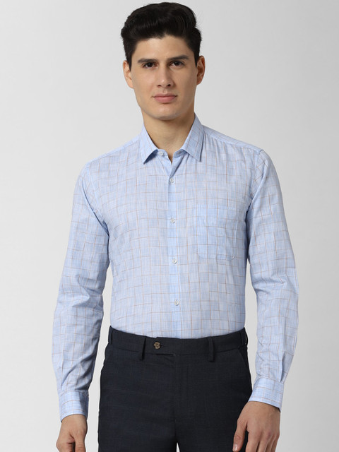 

Peter England Men Blue & Brown Regular Fit Checked Formal Shirt