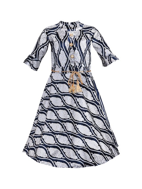 

Wish Karo Girls Navy Blue & Grey Printed Fit and Flare Dress