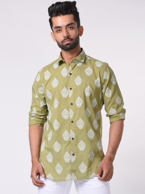 Tistabene Men Green & White Slim Fit Printed Casual Shirt