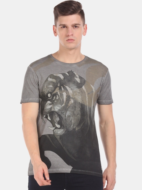 

Ed Hardy Men Grey Printed Round Neck T-shirt
