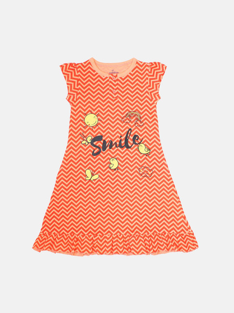 

KiddoPanti Girls Peach-Coloured & Orange Printed Nightdress
